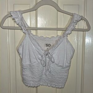 White Cropped Keyhole Flutter Sleeve Ruched Tank Top Size Small